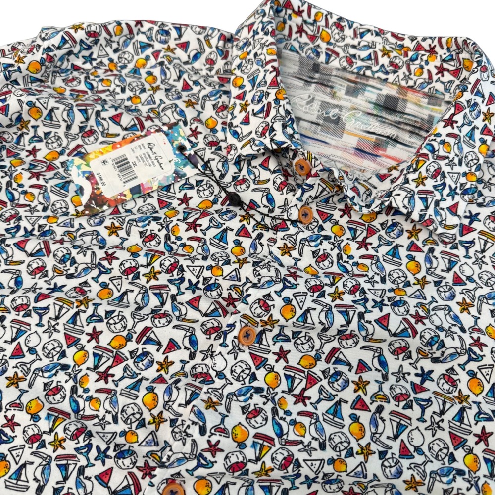 Robert Graham Summer Sails White Tropical Short Sleeve Knit‎ Shirt 3XL New